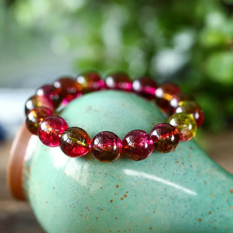 Women's watermelon crystal bracelet with pastoral style beads in handmade design.