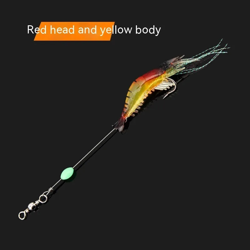 Pack of six Luer soft fishing lures with hooks in different colour combinations including luminous pink and yellow.