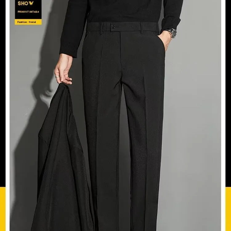 Men's straight leg suit trousers in chemical fibre blend with spring draping effect, shown in apricot colour