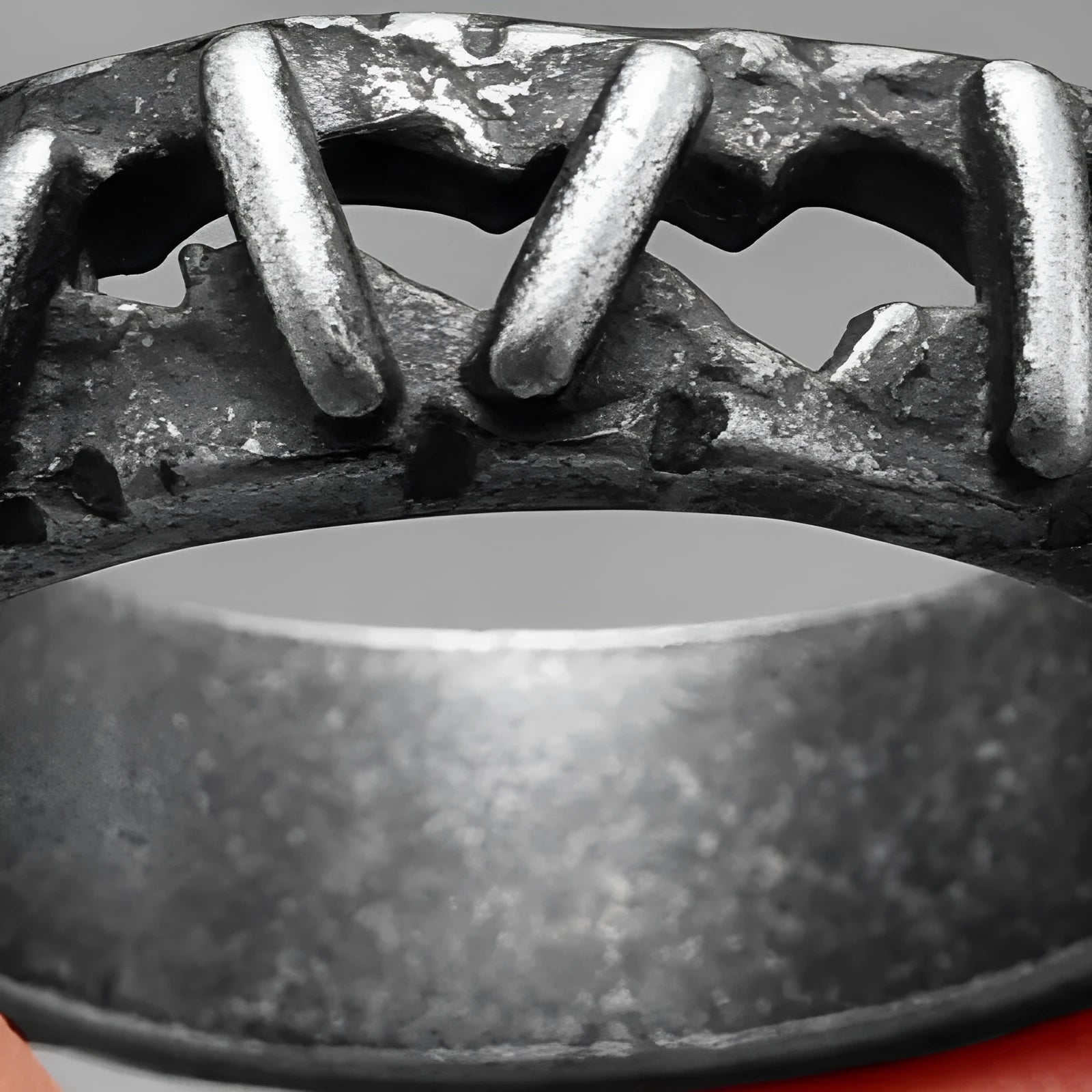 Men's stainless steel double ring with punk stitching design in dark colour