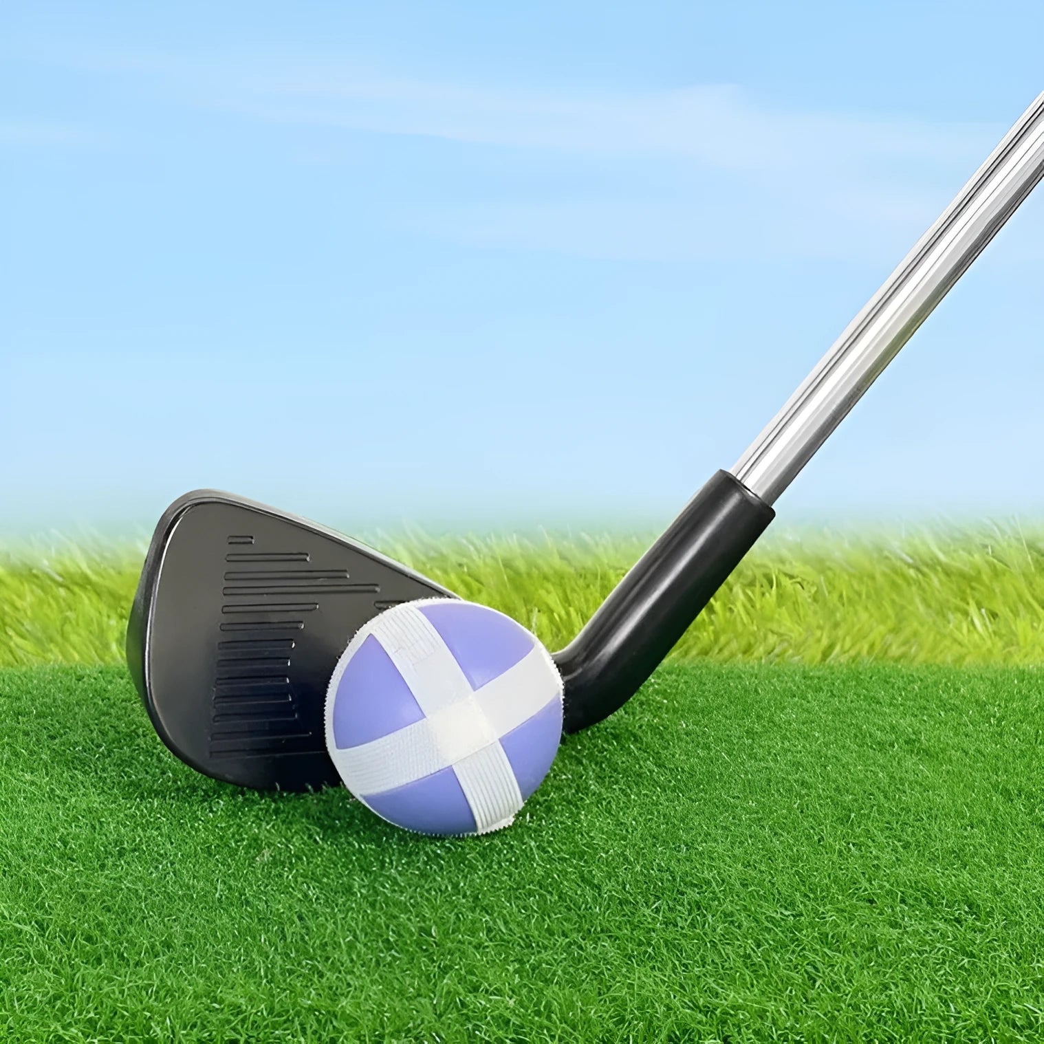 Metal golf club set showing adult and children's colour options for outdoor sports practice