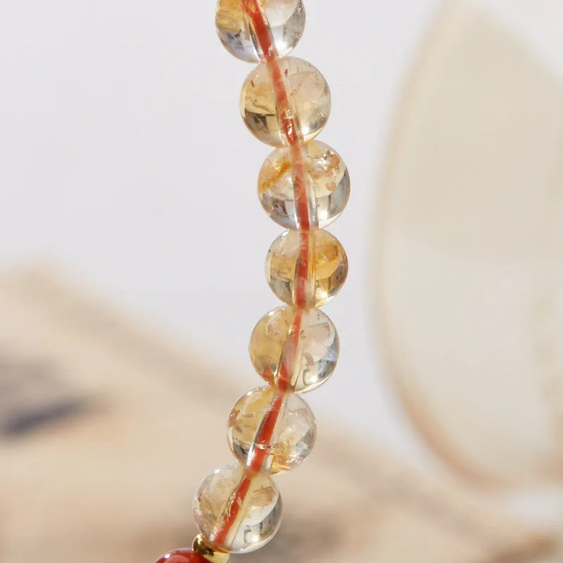 Hand-woven citrine five-sutra bracelet with 6mm geometric crystal beads