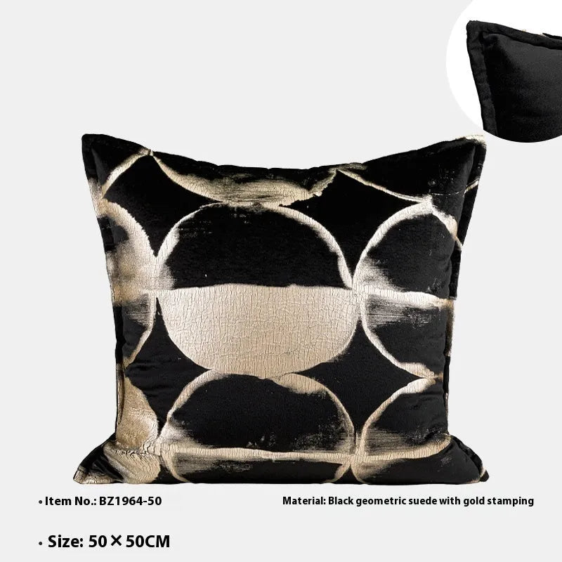 Black gold abstract pattern cushion pillow with removable cover in three size options