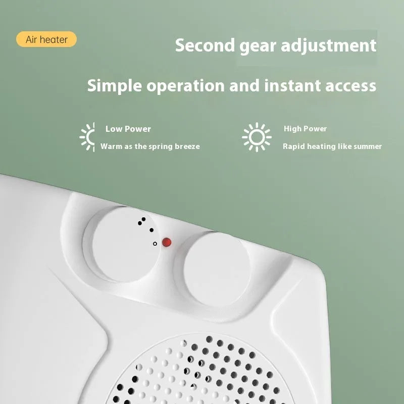 White compact desktop electric heater with power settings and quiet operation