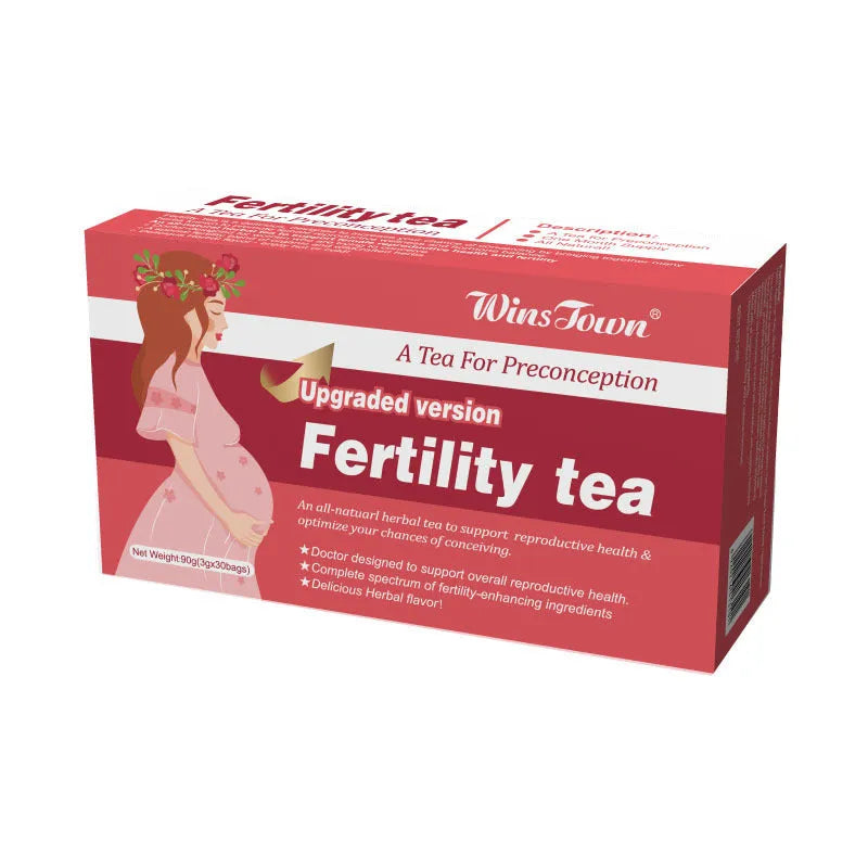 Box of fertility herbal tea containing 90 tea bags for reproductive wellness support