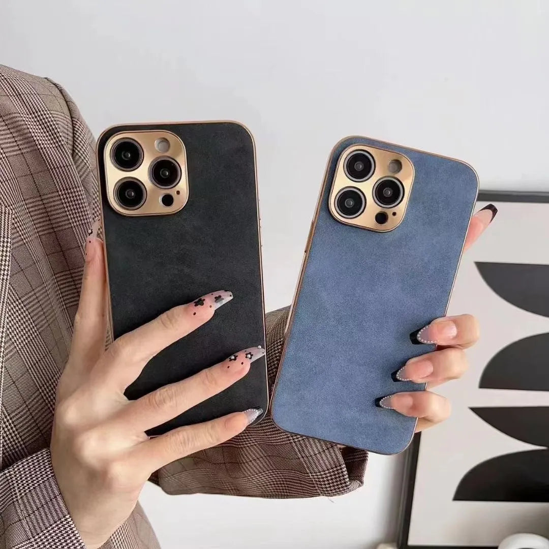 Leather texture TPU phone case for iPhone in black, blue, grey and grey-green colour options