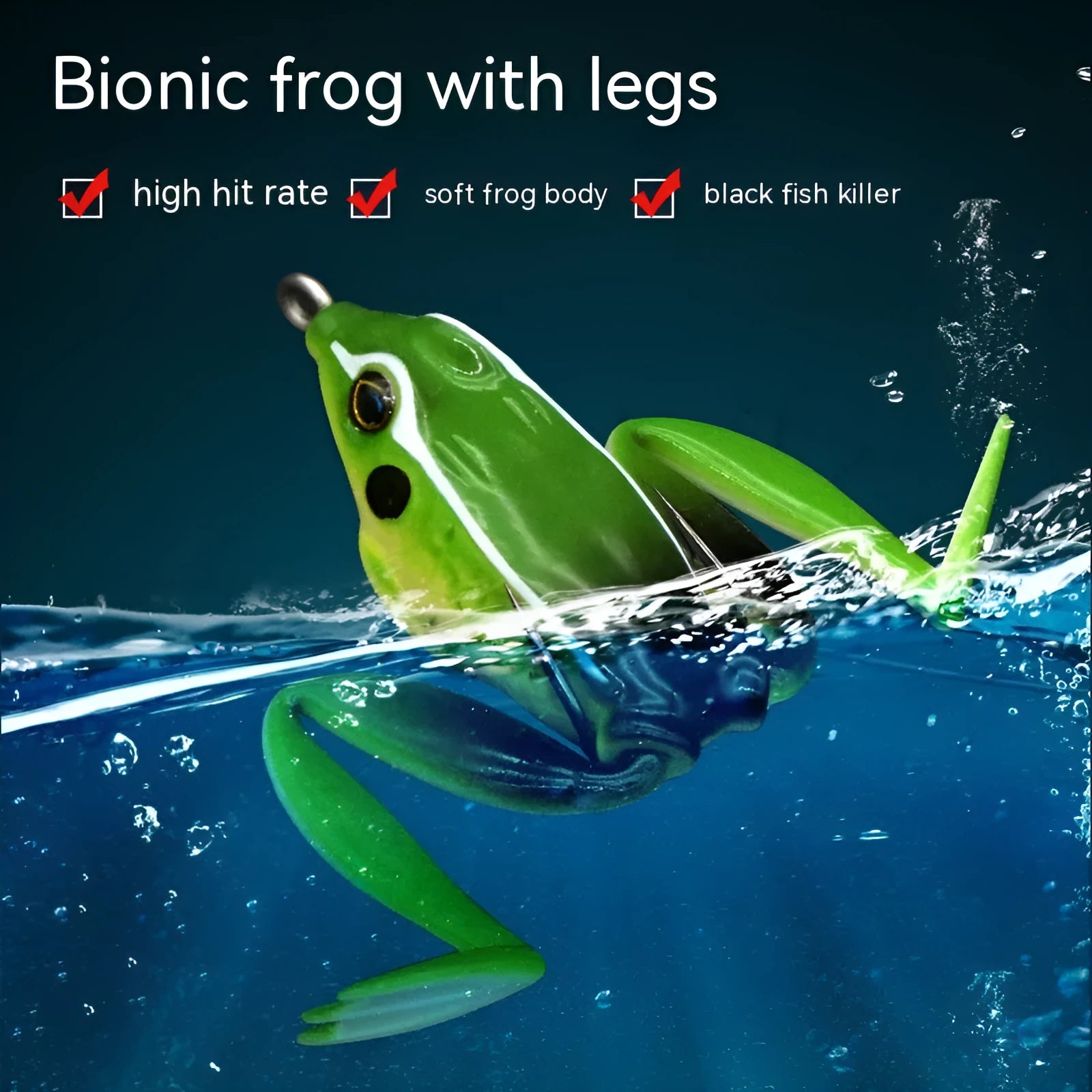 Bionic thunder frog snake head Luya fishing lure with double hooks in grass green colour