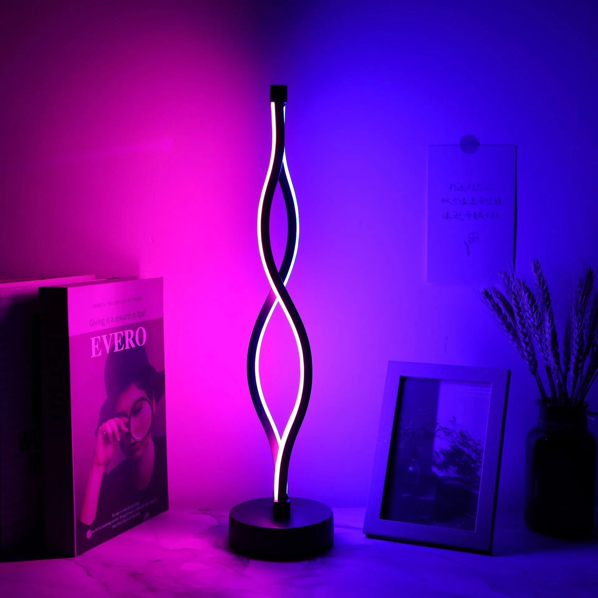 Black aluminium desk lamp with button and touch controls for three-colour dimming