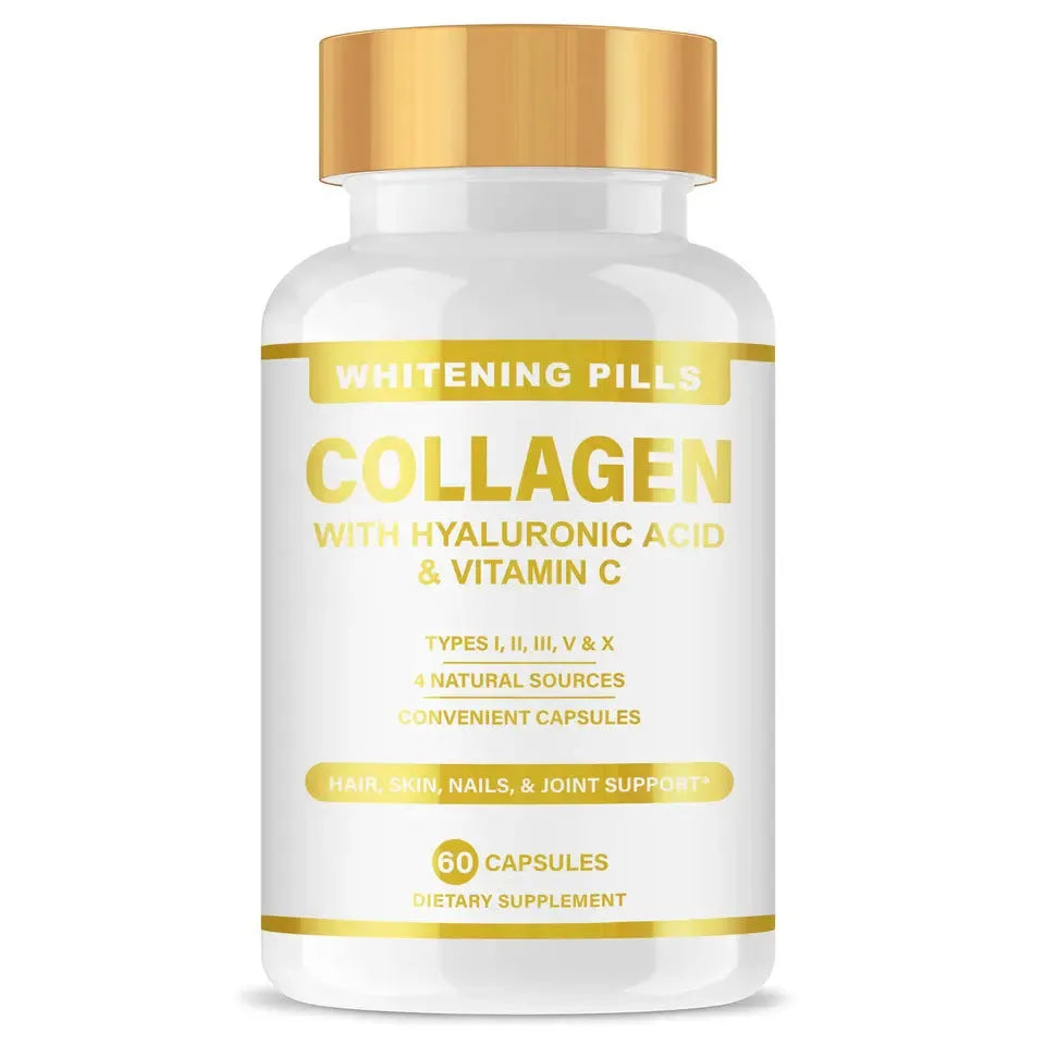 Collagen capsule supplement 60 tablets in bottle packaging for adult use