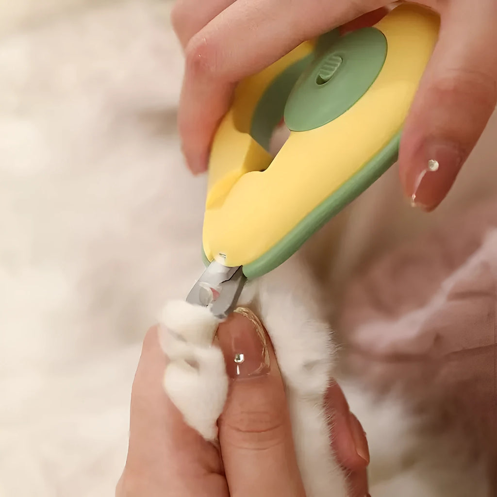 Green LED pet nail clipper with safety guard and non-slip handles for small dogs and cats