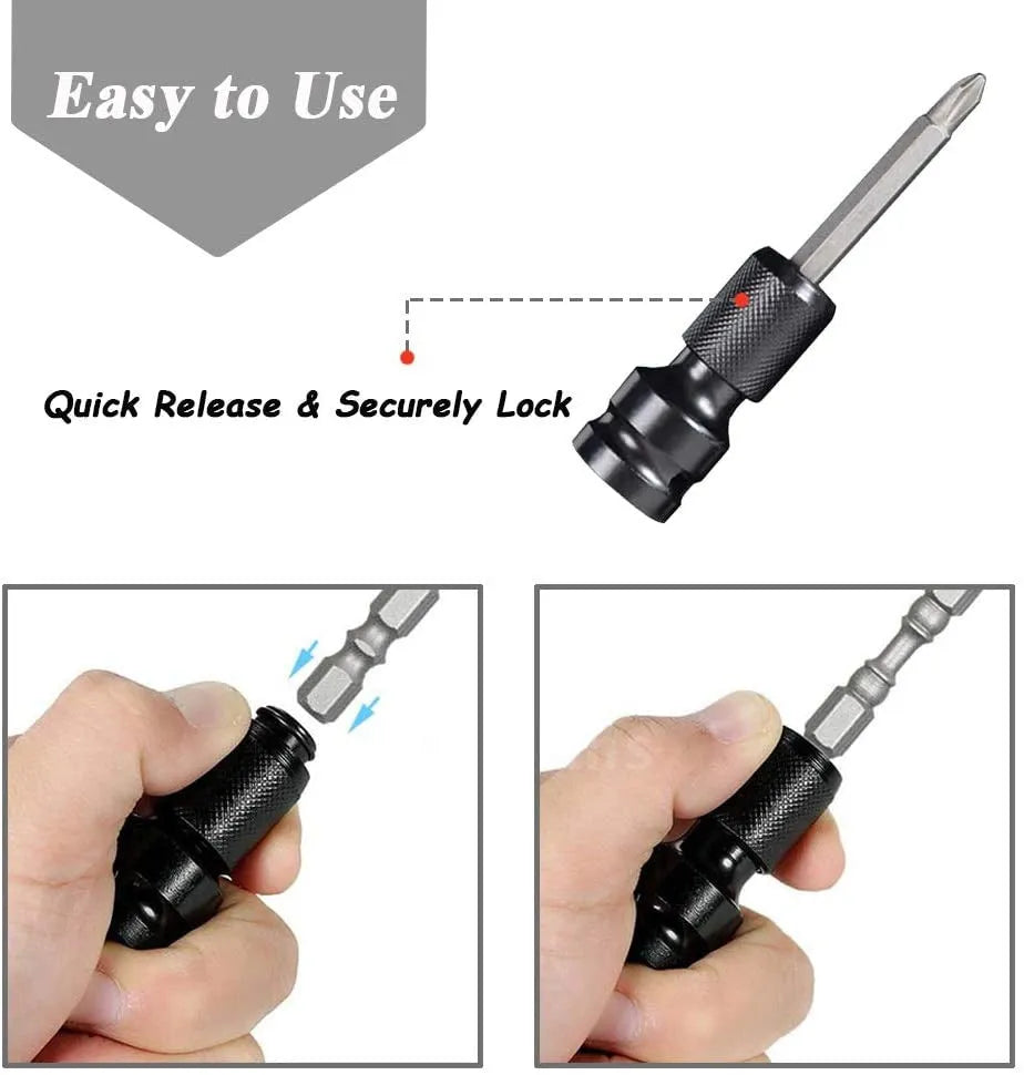 Steel telescopic bit holder adapter for converting square wrench drives to hexagonal handles