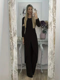 Casual long sleeve top and loose trousers two-piece lounge set in khaki colour