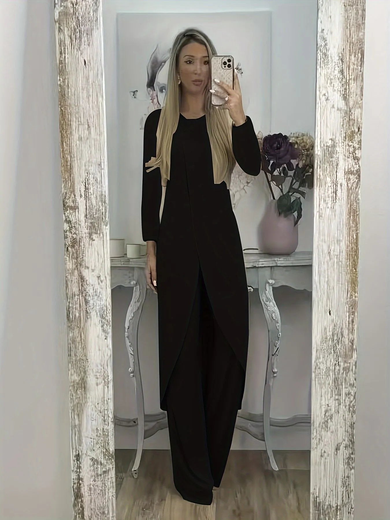 Casual long sleeve top and loose trousers two-piece lounge set in khaki colour