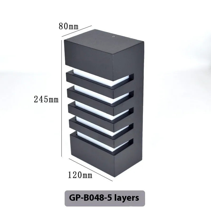 Modern minimalist black outdoor wall lamp with aluminium alloy construction and IP55 rating.