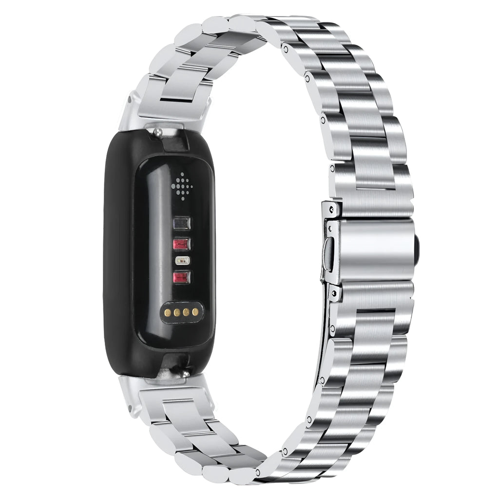 Stainless steel Apple Watch strap for Inspire 3 with three-bead design in multiple colour options