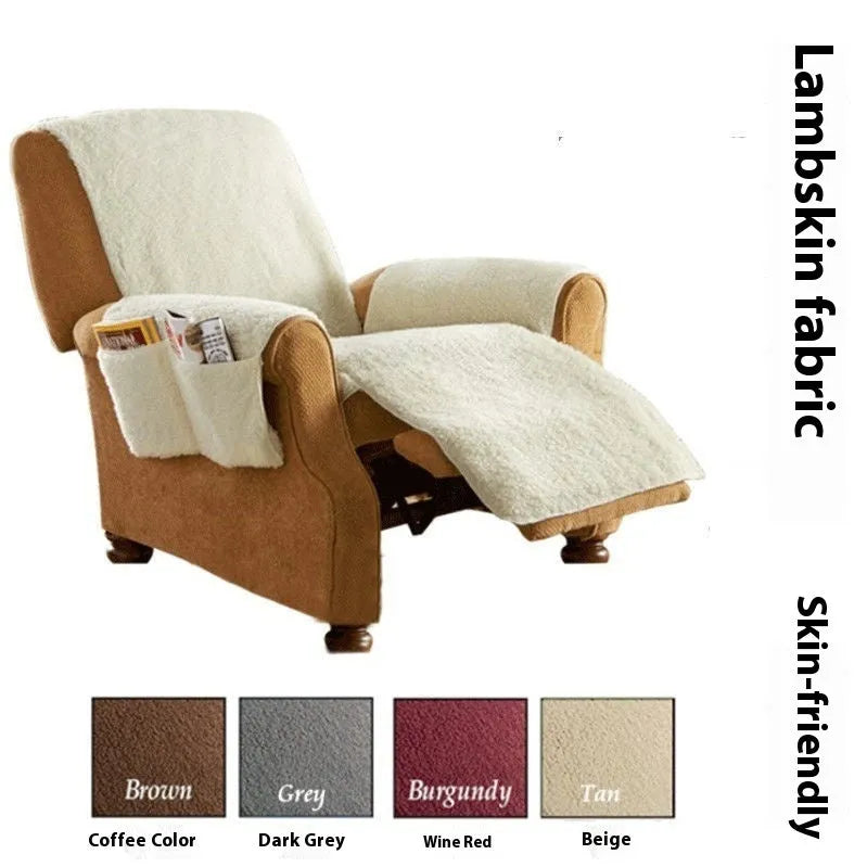 Polyester sofa cushion cover with elastic hem in lamb wool beige colour on cushion