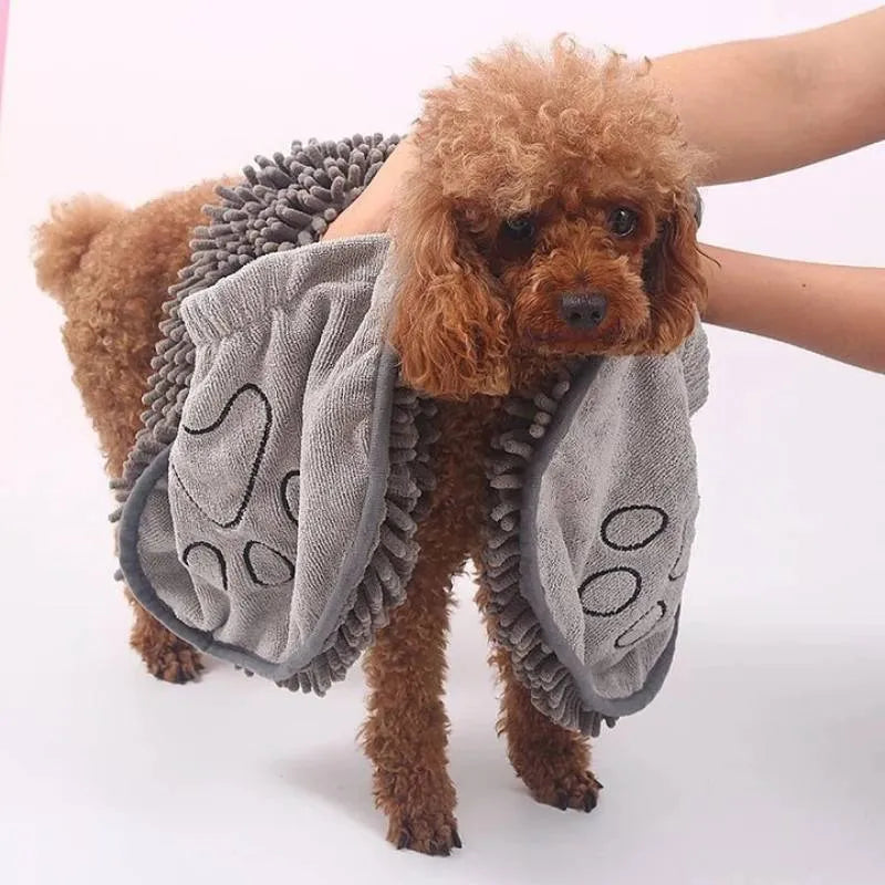 Pet bath robe towel in blue measuring 62 x 23 cm for quick drying after bathing