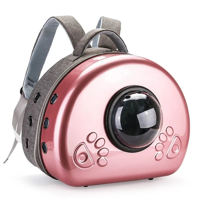 Transparent space capsule cat diaper bag in PC canvas with rose gold finish for cats up to 12 Jin