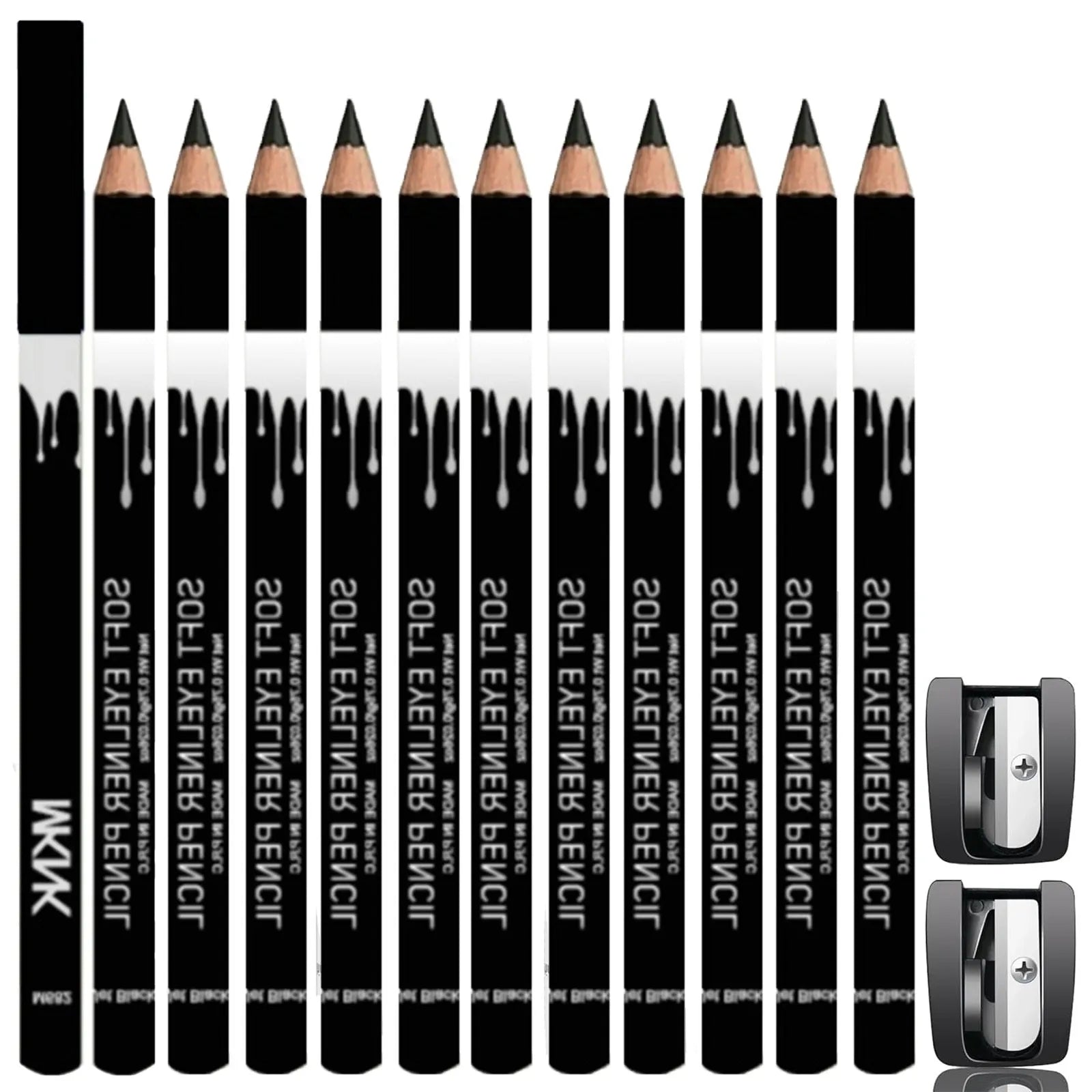 12 piece white and black waterproof eyeliner pencil set with sharpener for multi-use makeup