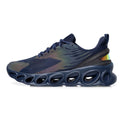 Men's casual mesh sports shoes in black, white, or dark blue with lace-up closure and round toe