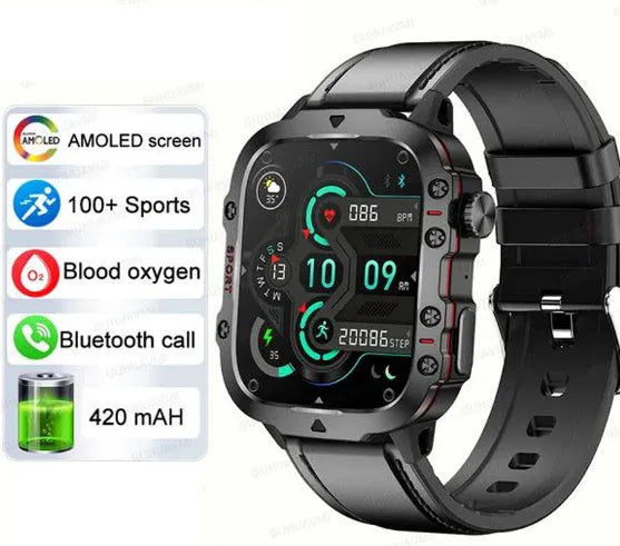 QX11 Smart Bluetooth Watch in black with zinc alloy case and TFT touch screen displaying health metrics
