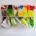 142-piece fishing lure set with hard mino sequins, metal lures, plastic bait, and fishing pliers