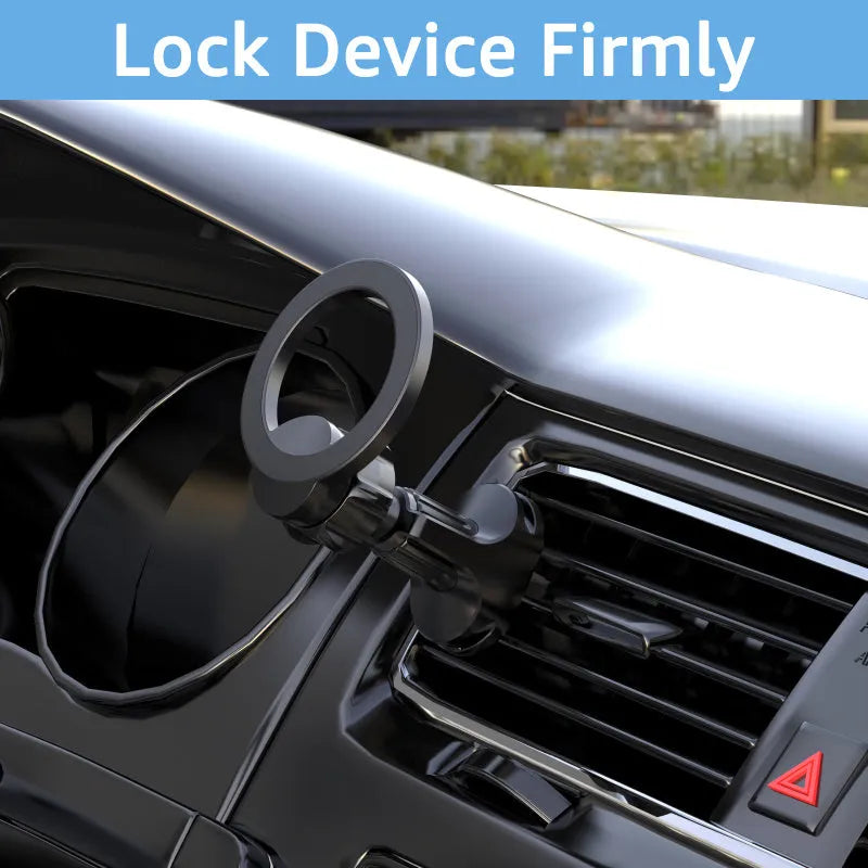 Black magnetic car air vent phone holder with O-ring bracket for 6.8 inch mobile devices