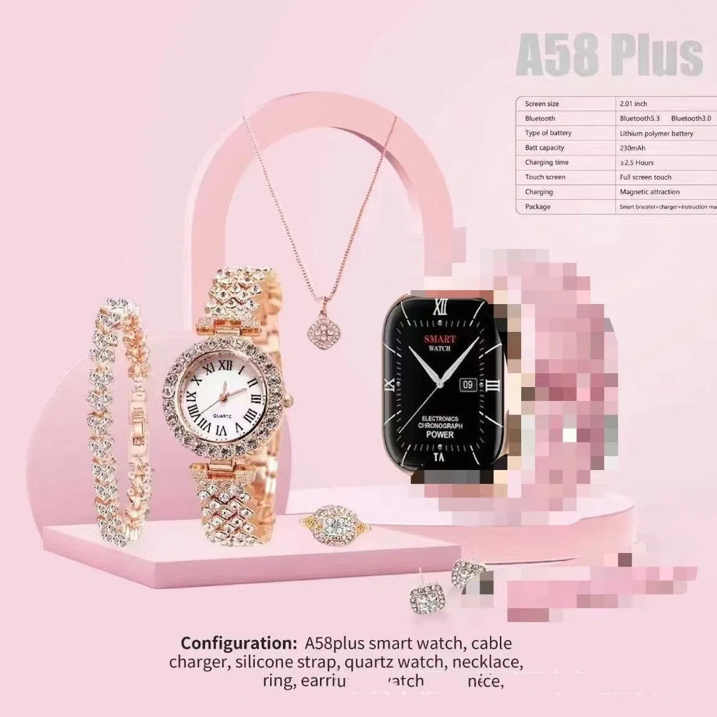 A58plus smart watch in black with touch screen, showing call interface, worn on wrist.
