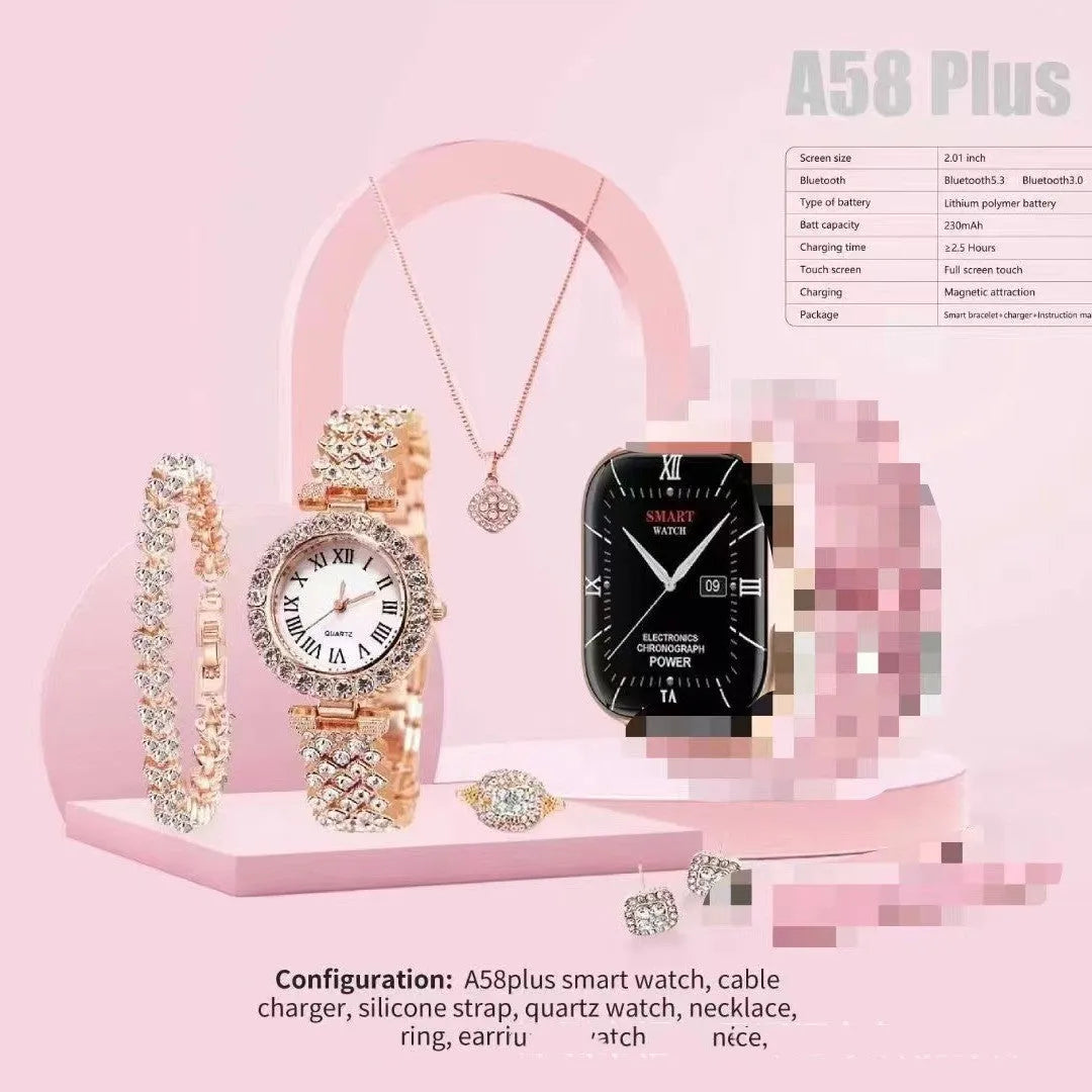 A58plus smart watch in black with touch screen, showing call interface, worn on wrist.