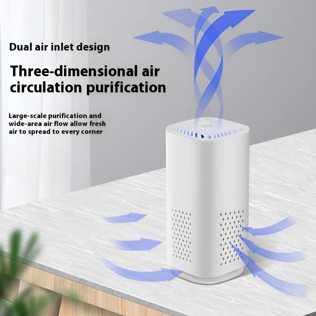 Mini USB car air purifier in black or white for spaces under 10 square metres