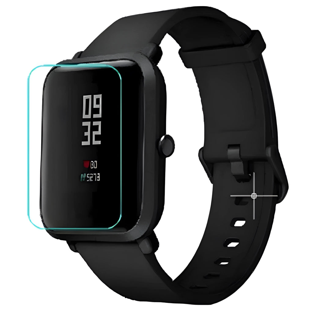 Amazfit Bip S smartwatch with full screen transparent TPU hydrogel protector applied.