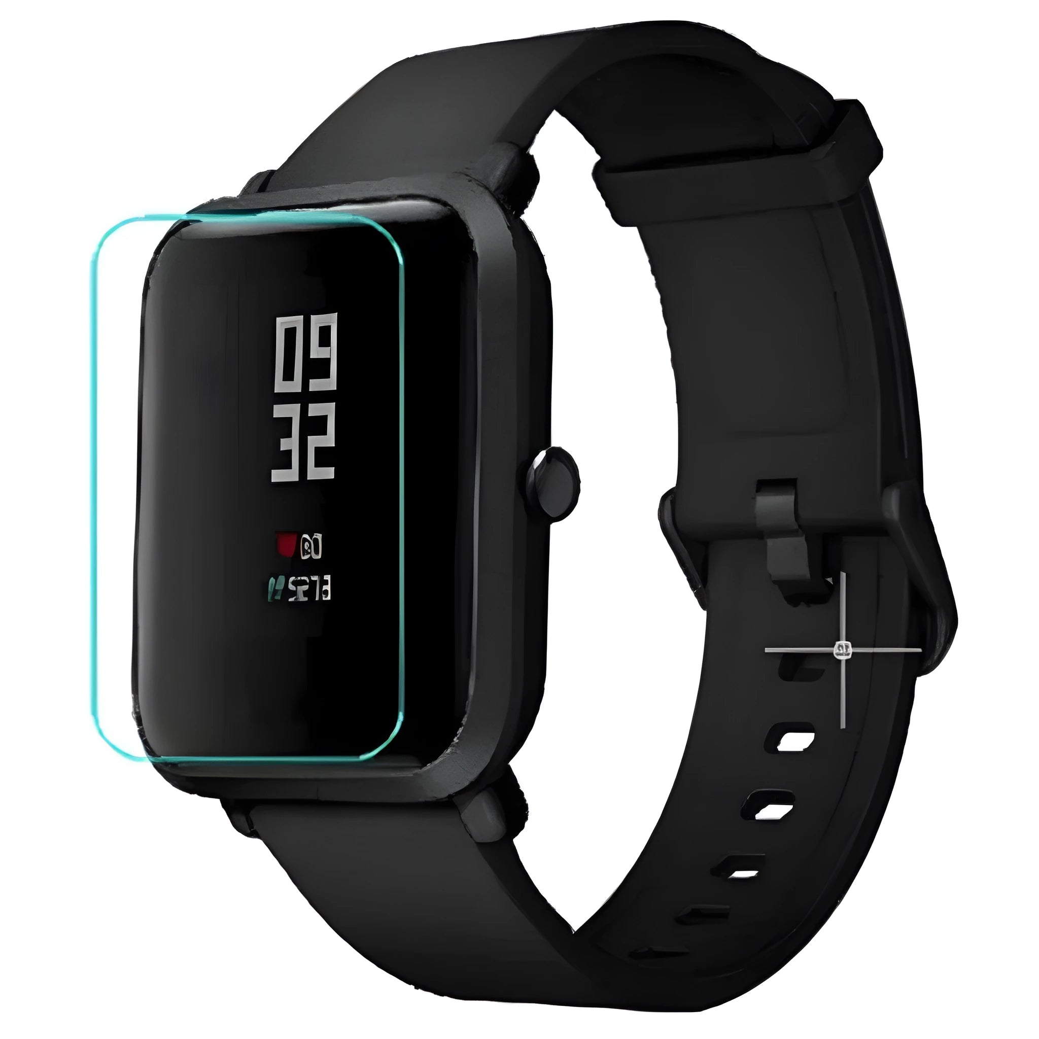 Amazfit Bip S smartwatch with full screen transparent TPU hydrogel protector applied.