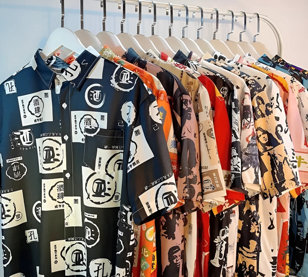 Loose fit short sleeve shirt with full floral print, cardigan style, in polyester fabric