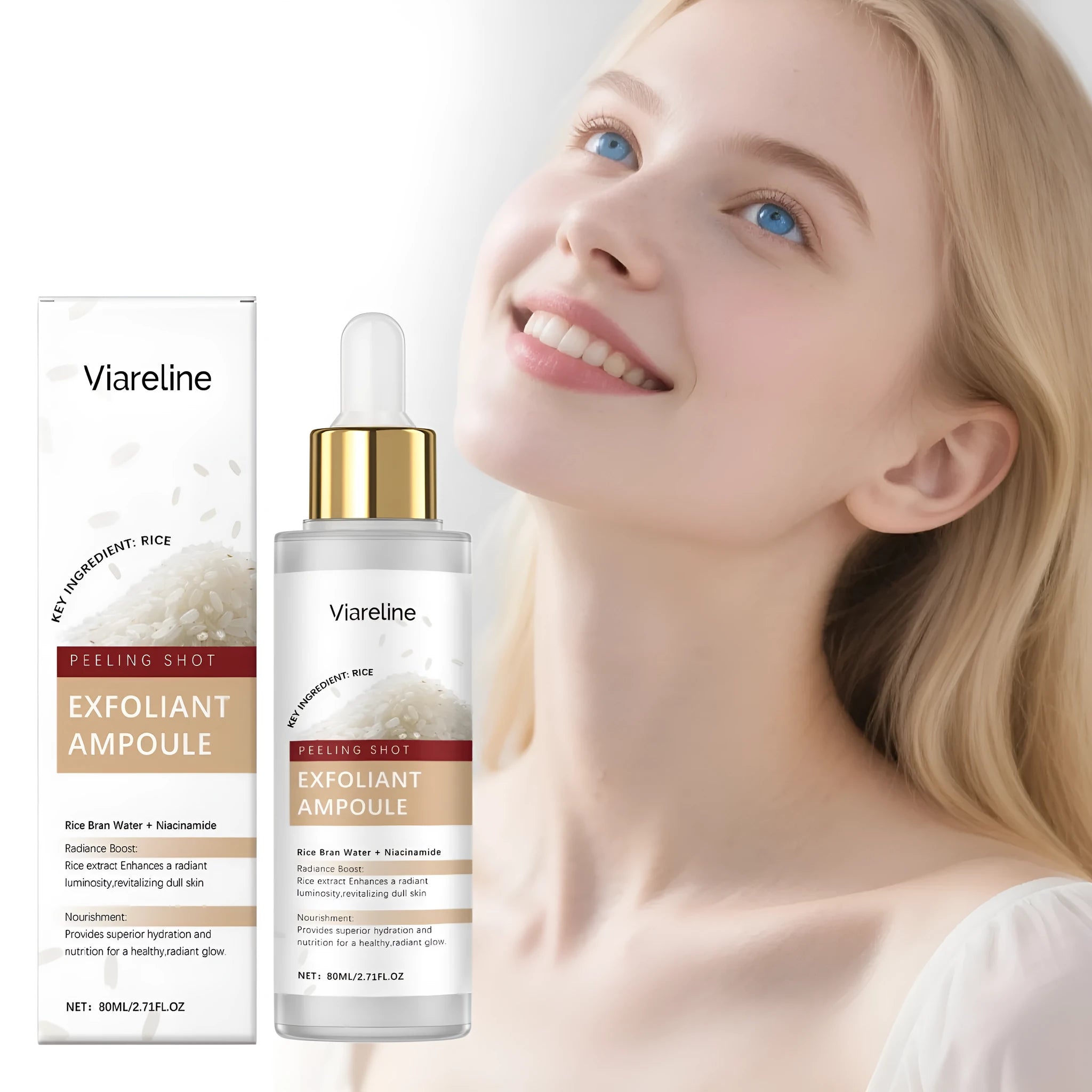 80ml bottle of cleansing and nourishing facial moisturising liquid with hyaluronic acid and salicylic acid.