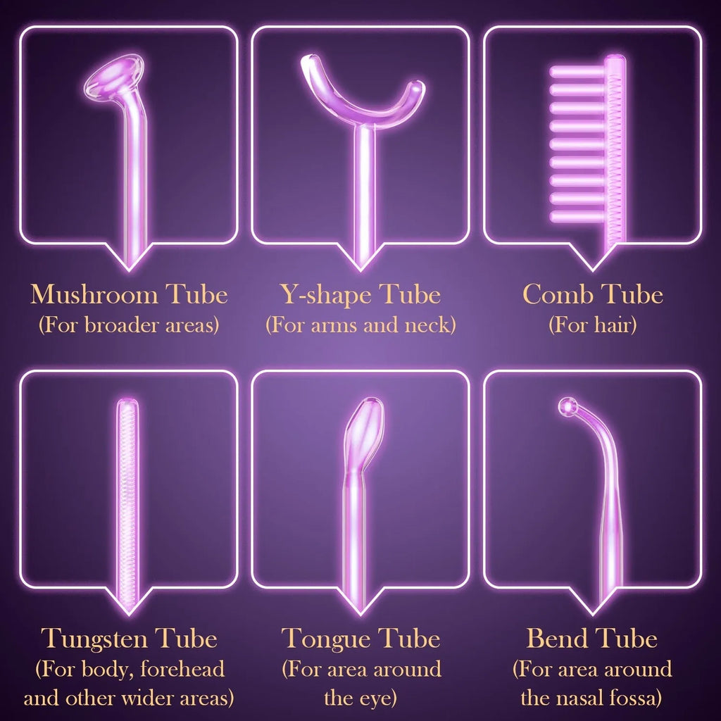 Purple six-piece high-frequency electrotherapy rod set for commercial skin rejuvenation with multiple accessory heads