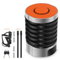 Black folding bicycle lock shown extended for use and folded for storage