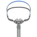 Ventilator nasal pillow mask kit with plastic frame, silicone nose cushion, and adjustable headband.