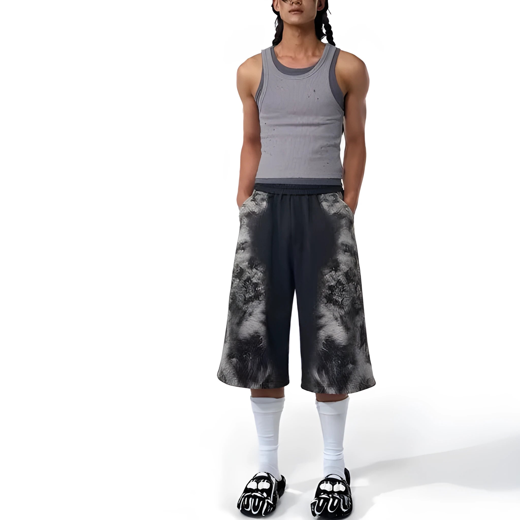 Women's streetwear co-ord set with printed trousers, hoodie, and seven-inch pants