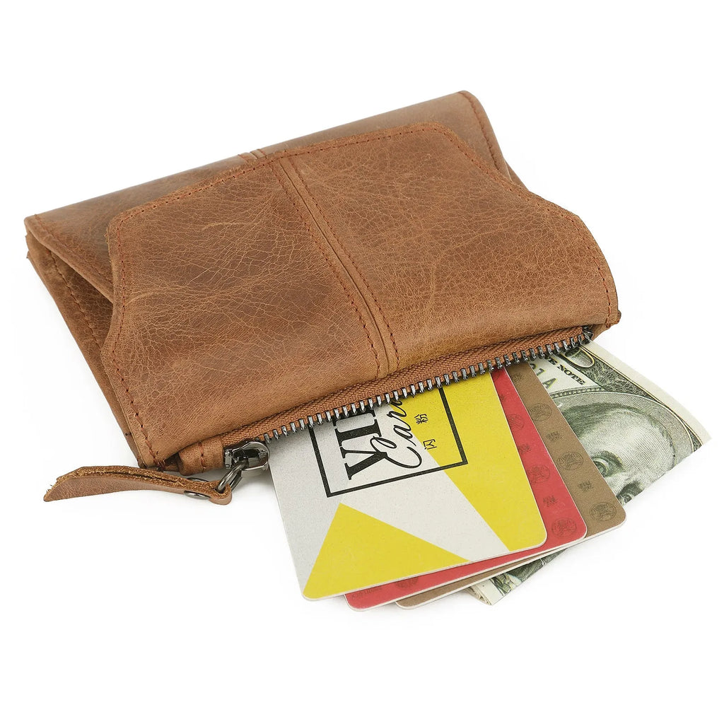 Cowhide coin purse with anti-theft lock in European and American retro style