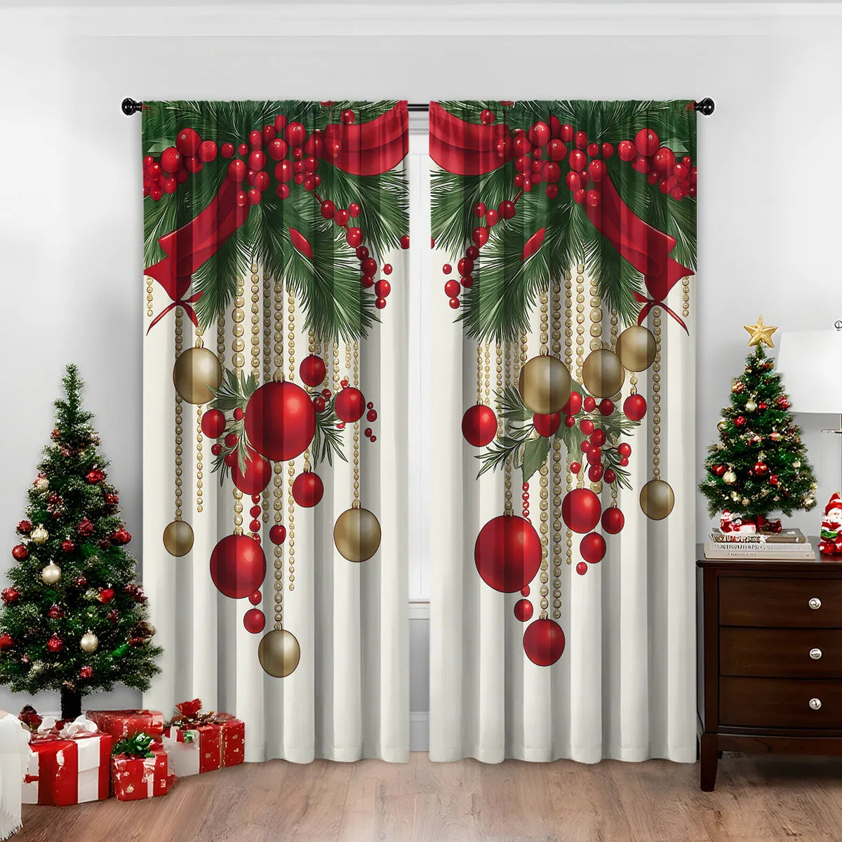 3D digitally printed Christmas curtains with modern pattern in polyester fabric
