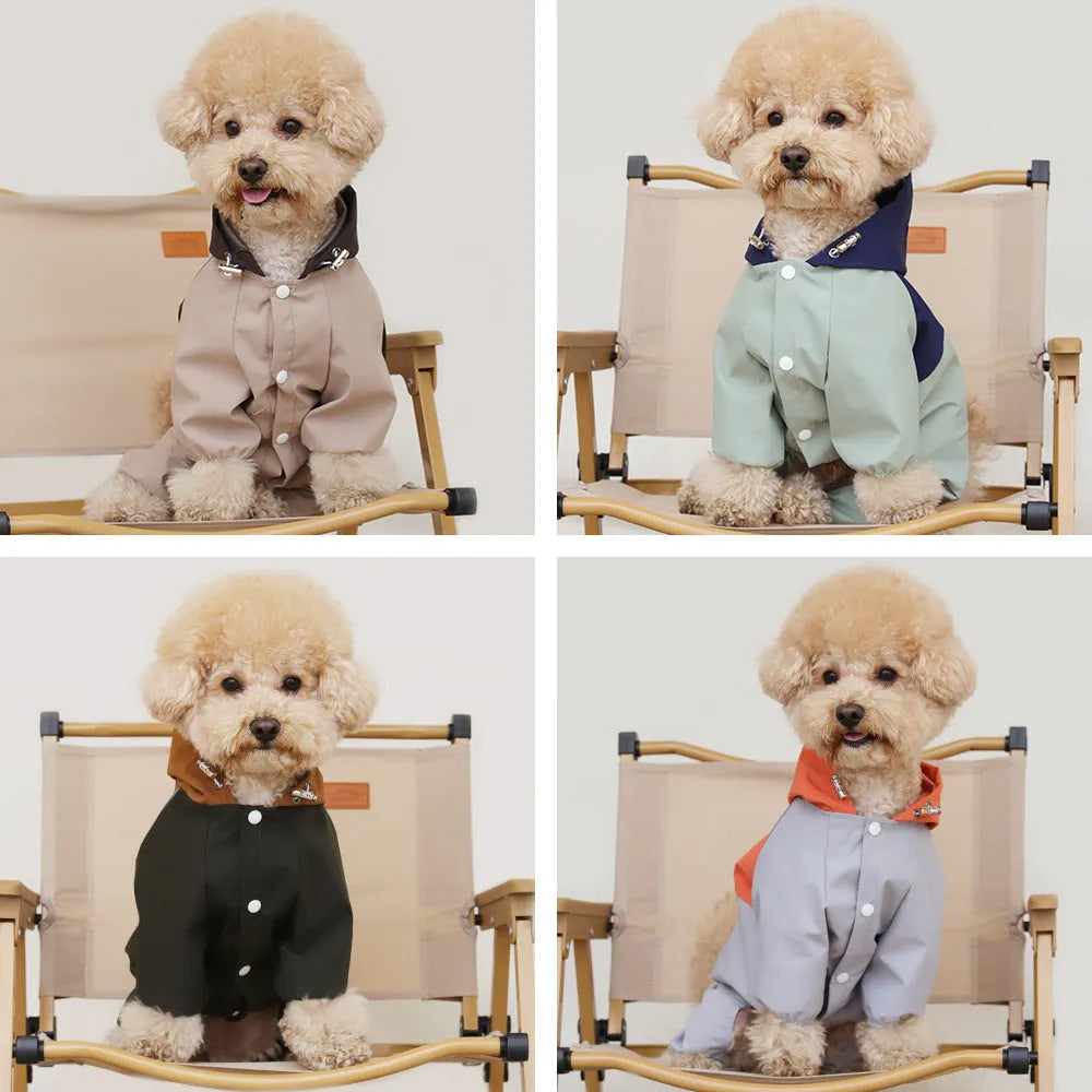British style waterproof and dustproof polyester dog jacket for small to medium breeds.