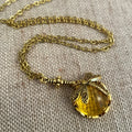 Yellow vintage bronze dragonfly pendant necklace with hand-carved 925 silver detail