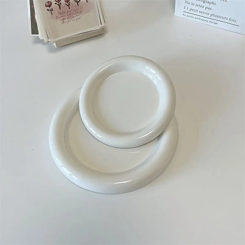White ceramic plant tray with bear or round doodle design in 15cm or 20cm size