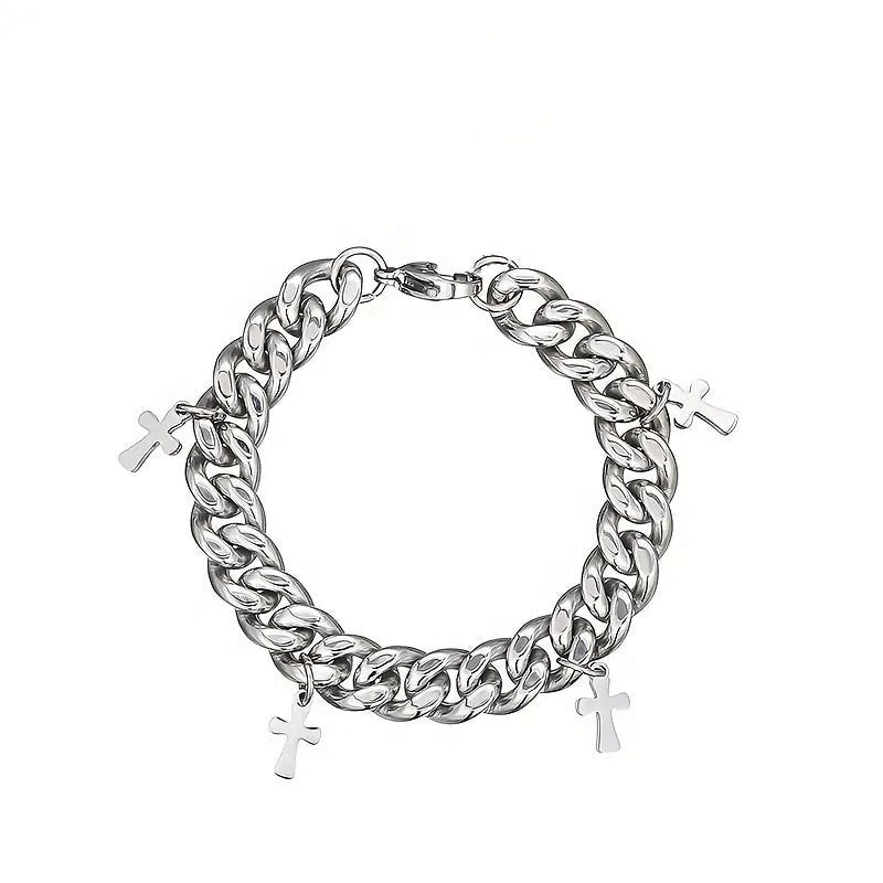 Men's titanium steel cross bracelet with geometric design in cold wind style