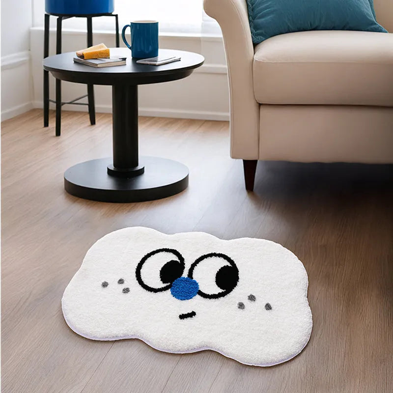 Cartoon big eye clouds pattern on a soft, coloured polyester fibre bathroom mat.