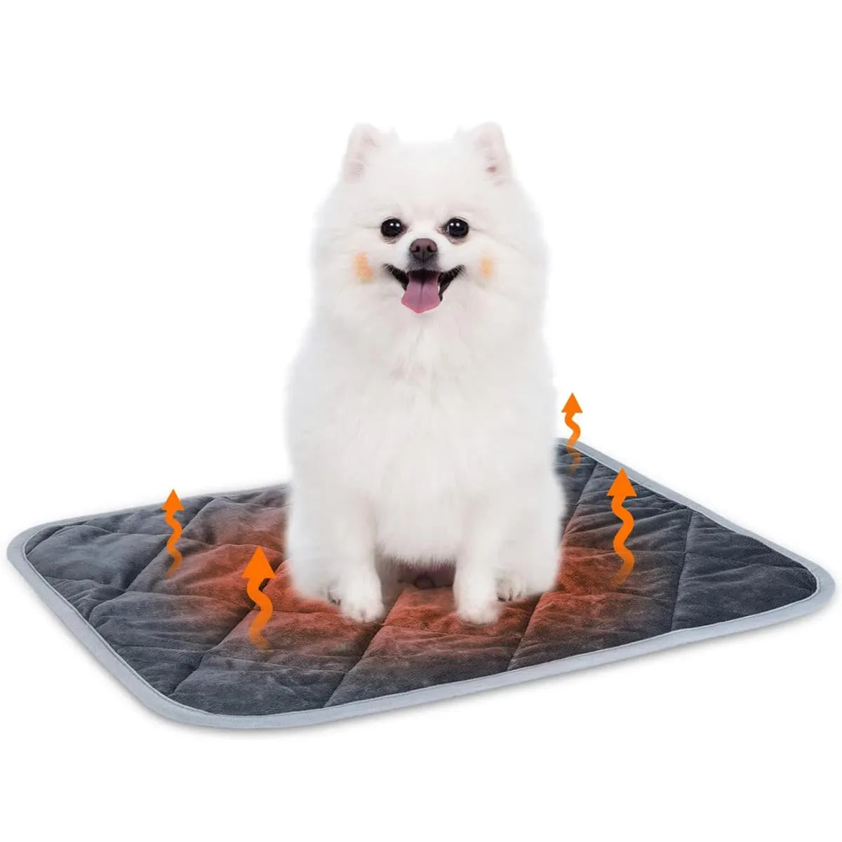 Grey cloth pet cushion in rectangular shape on floor as dog or cat bed