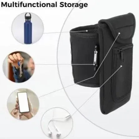 Insulated cloth cup sleeve for water bottles with magnetic hook attachment in black colour