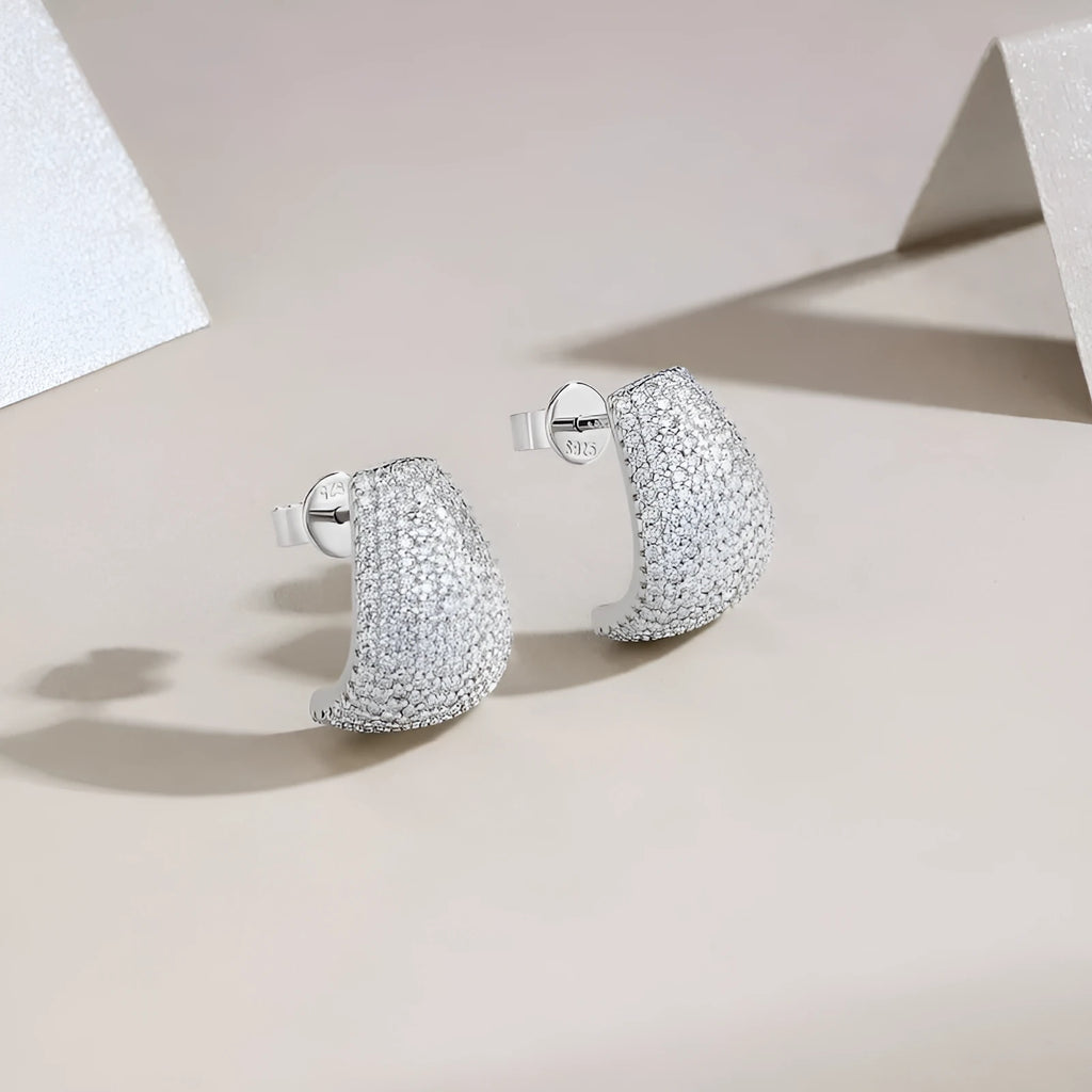 Geometric S925 sterling silver ear studs with moissanite stones and alloy backs