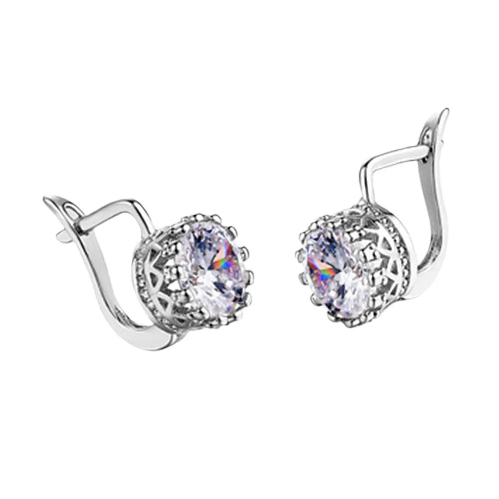 Korean retro crown earrings clip-on in rose gold and white gold colour finishes
