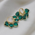 Korean style green heart glass ear clip earrings with artificial gemstone inlay